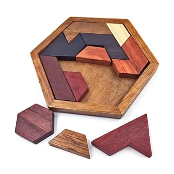 KINGOU Rompecabezas hexagonal de Tangram de madera para_1