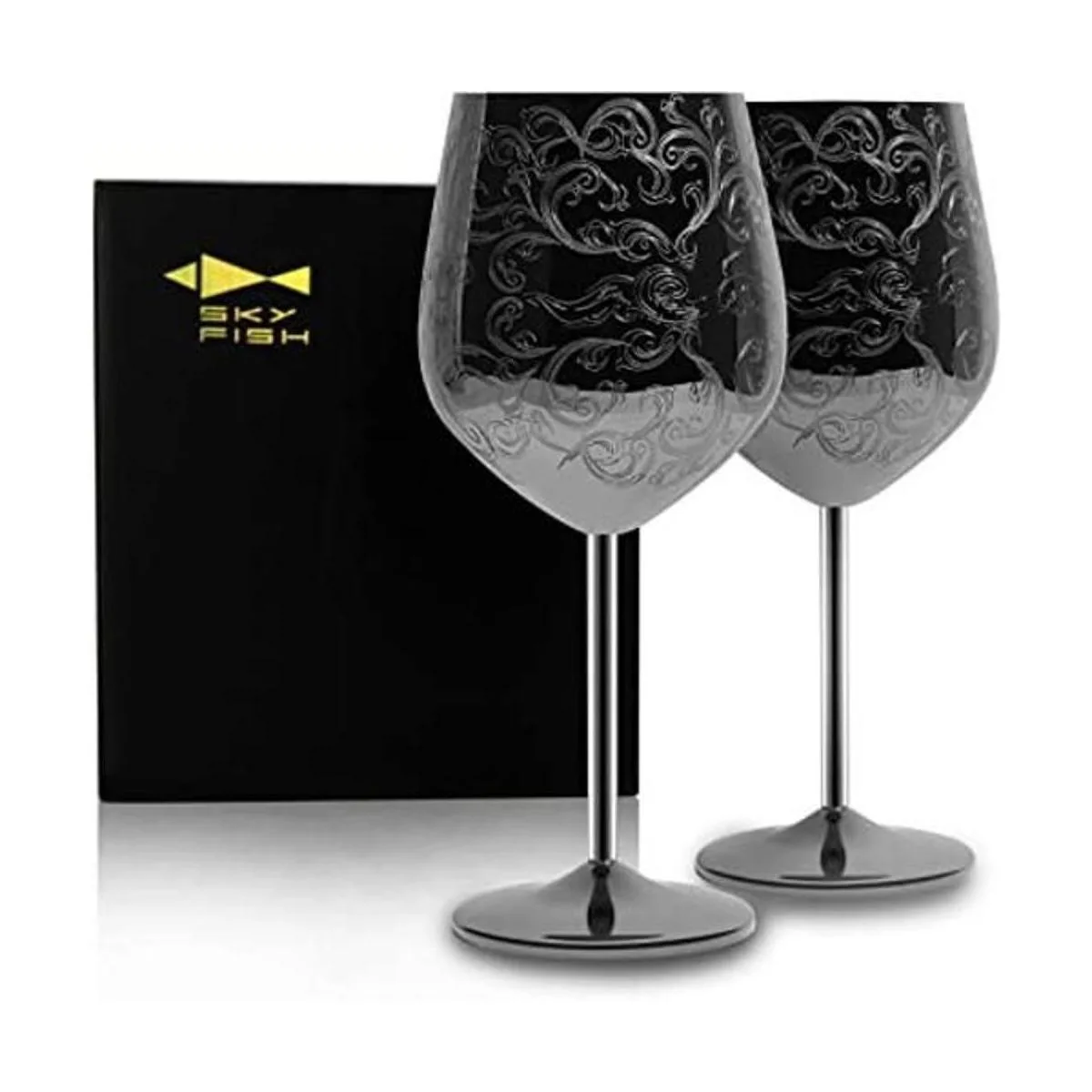 SKY FISH Copas de vino de acero inoxidable con chapado en_1