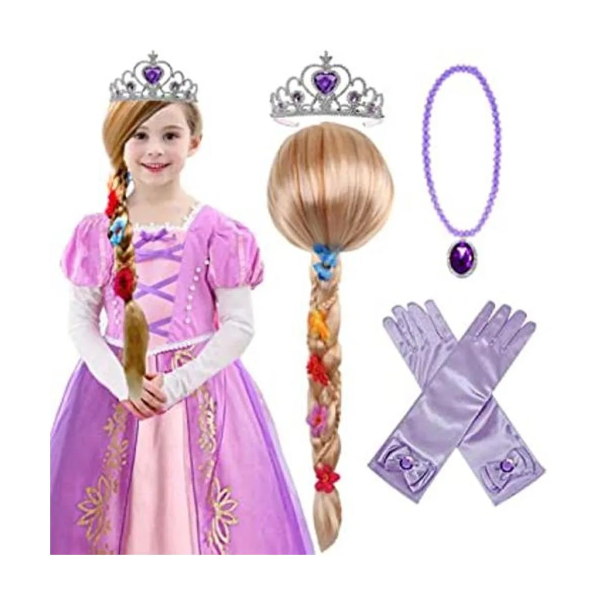 Rapunzel Peluca de princesa Rapunzel trenza con tiara de_1