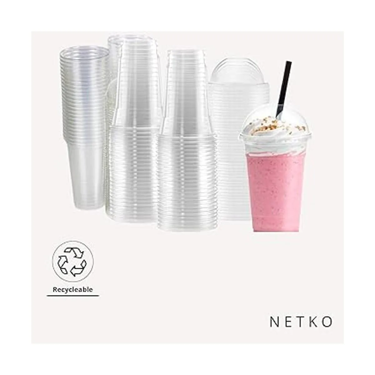 Netko Vasos de plástico con tapas de cúpula 50 juegos de
