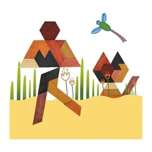 KINGOU Rompecabezas hexagonal de Tangram de madera para_5