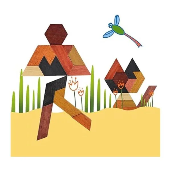 KINGOU Rompecabezas hexagonal de Tangram de madera para_5