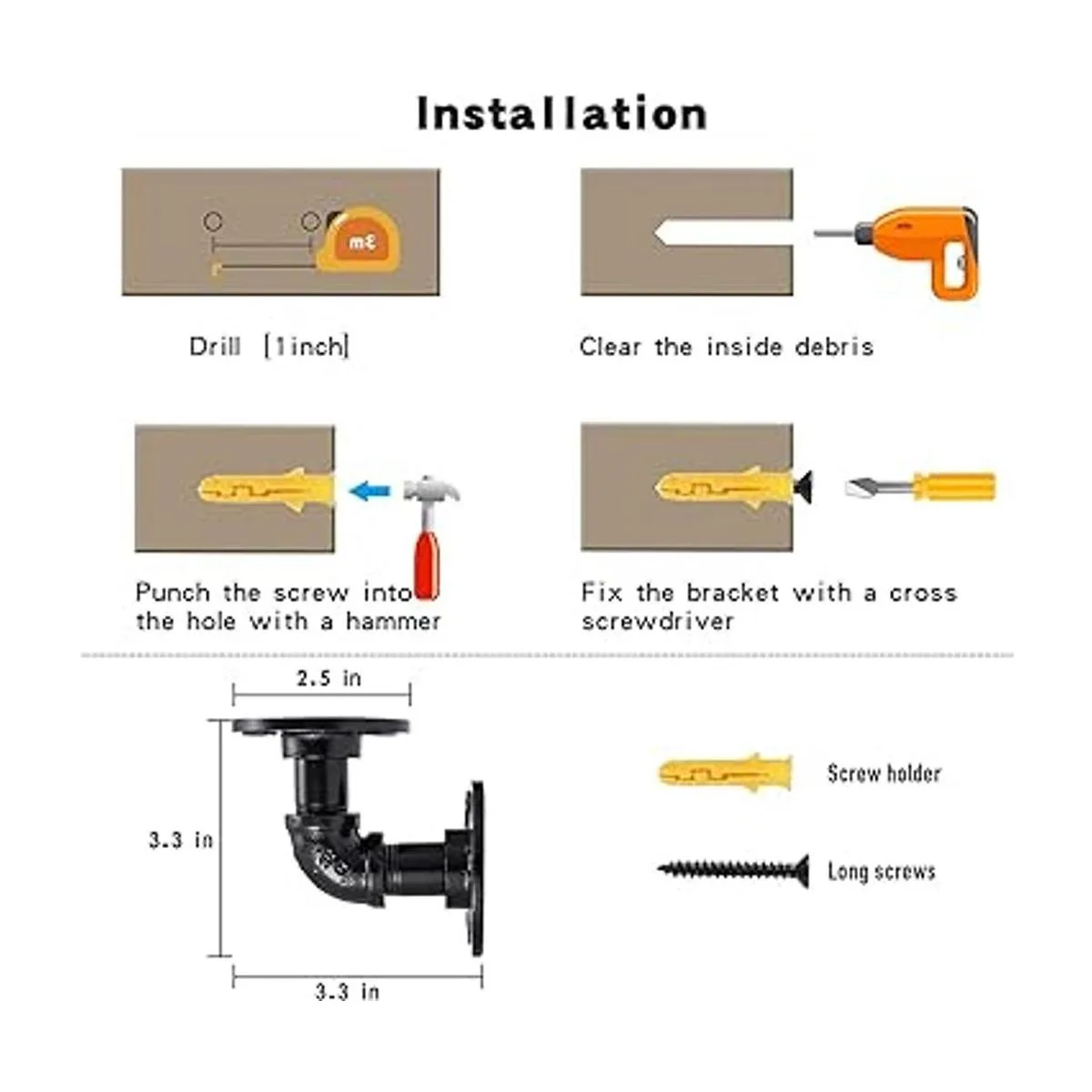 Home TZH Soporte de estante de tubo de 12 pulgada