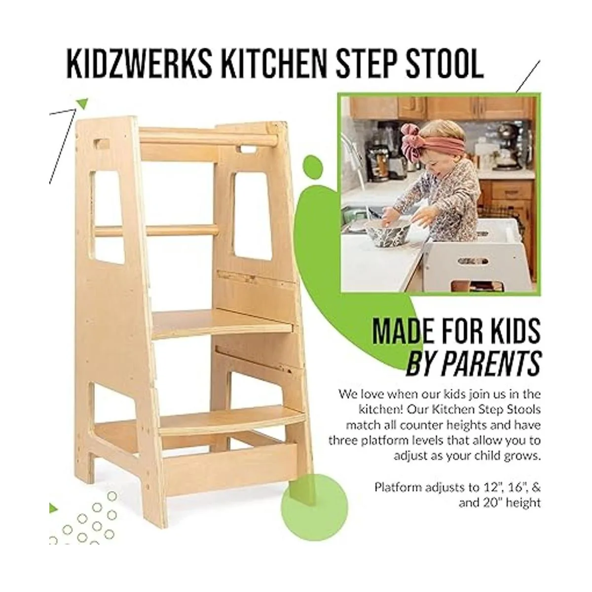 KidzWerks Torre de pie para niños taburetes de madera_3