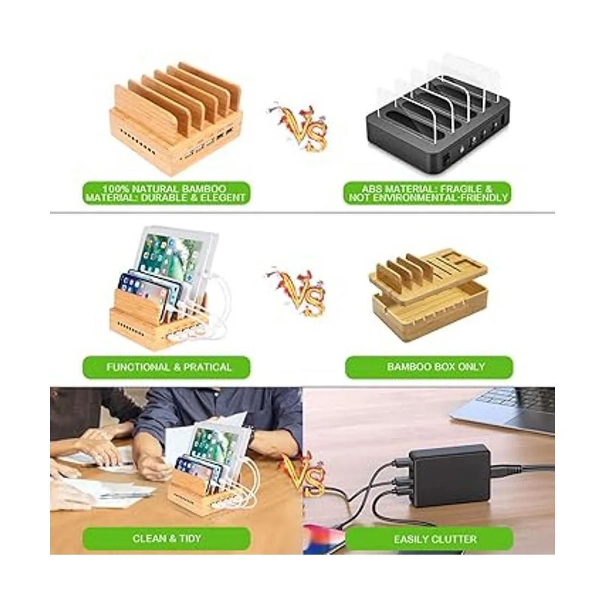 OthoKing Estación de carga de bambú con tecnología de_3