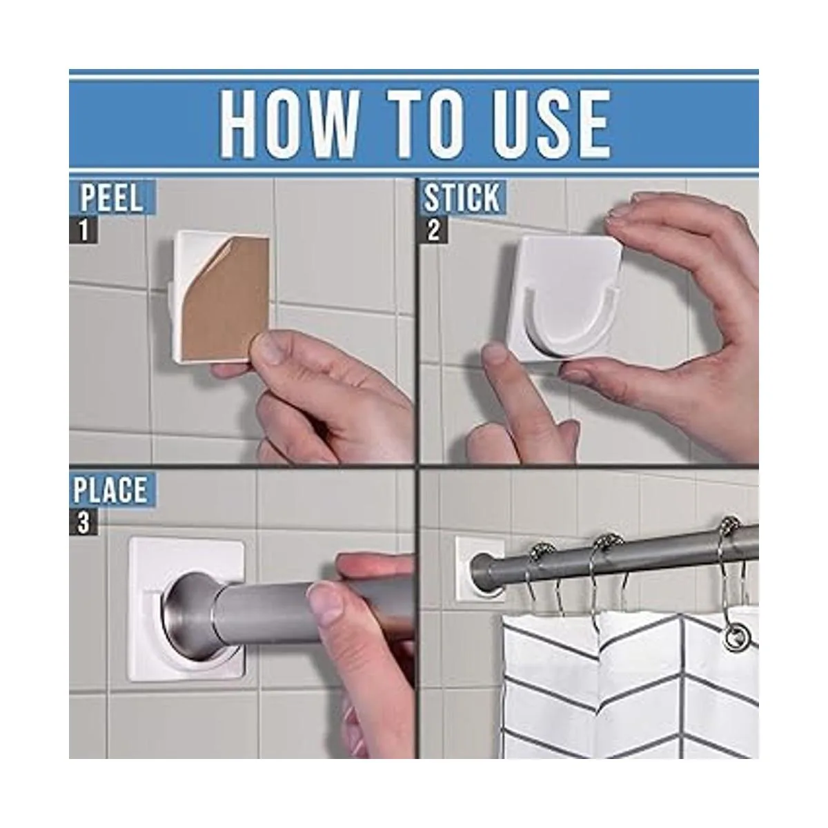 Adherion Soporte adhesivo para tubo de cortina de baño