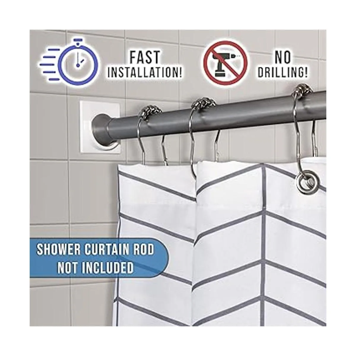 Adherion Soporte adhesivo para tubo de cortina de baño