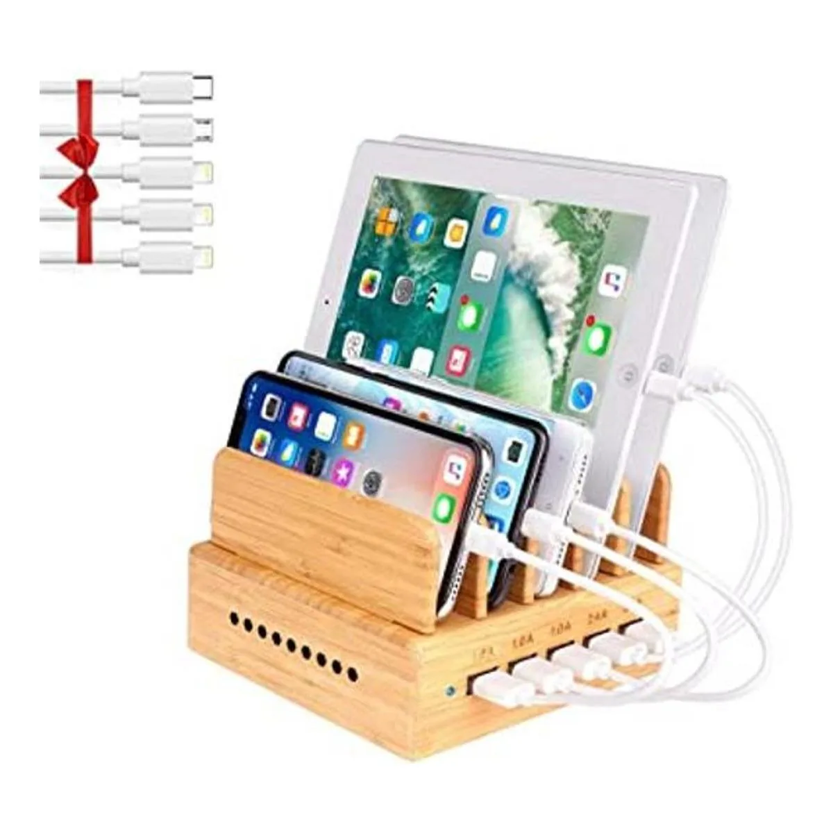 OthoKing Estación de carga de bambú con tecnología de_1