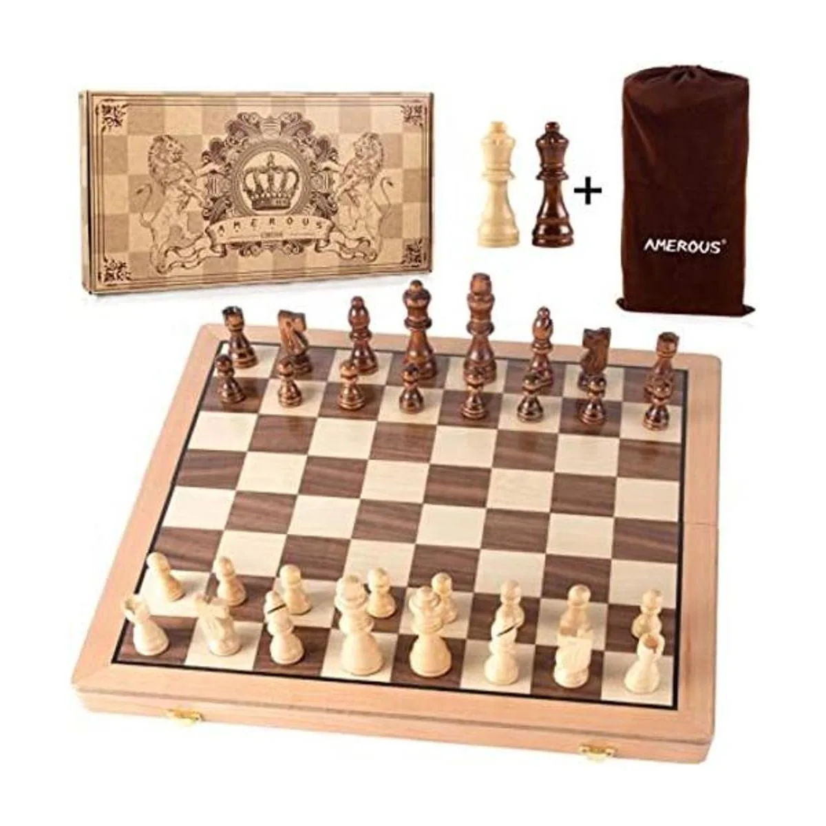 AMEROUS Juego de ajedrez de madera magnético juego de_1