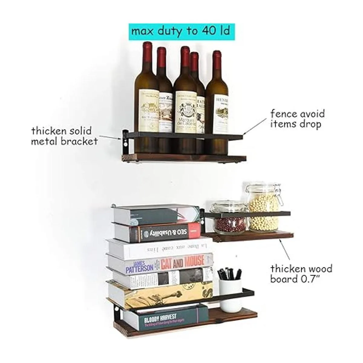 PHUNAYA Estantes flotantes de madera rústica montado en la