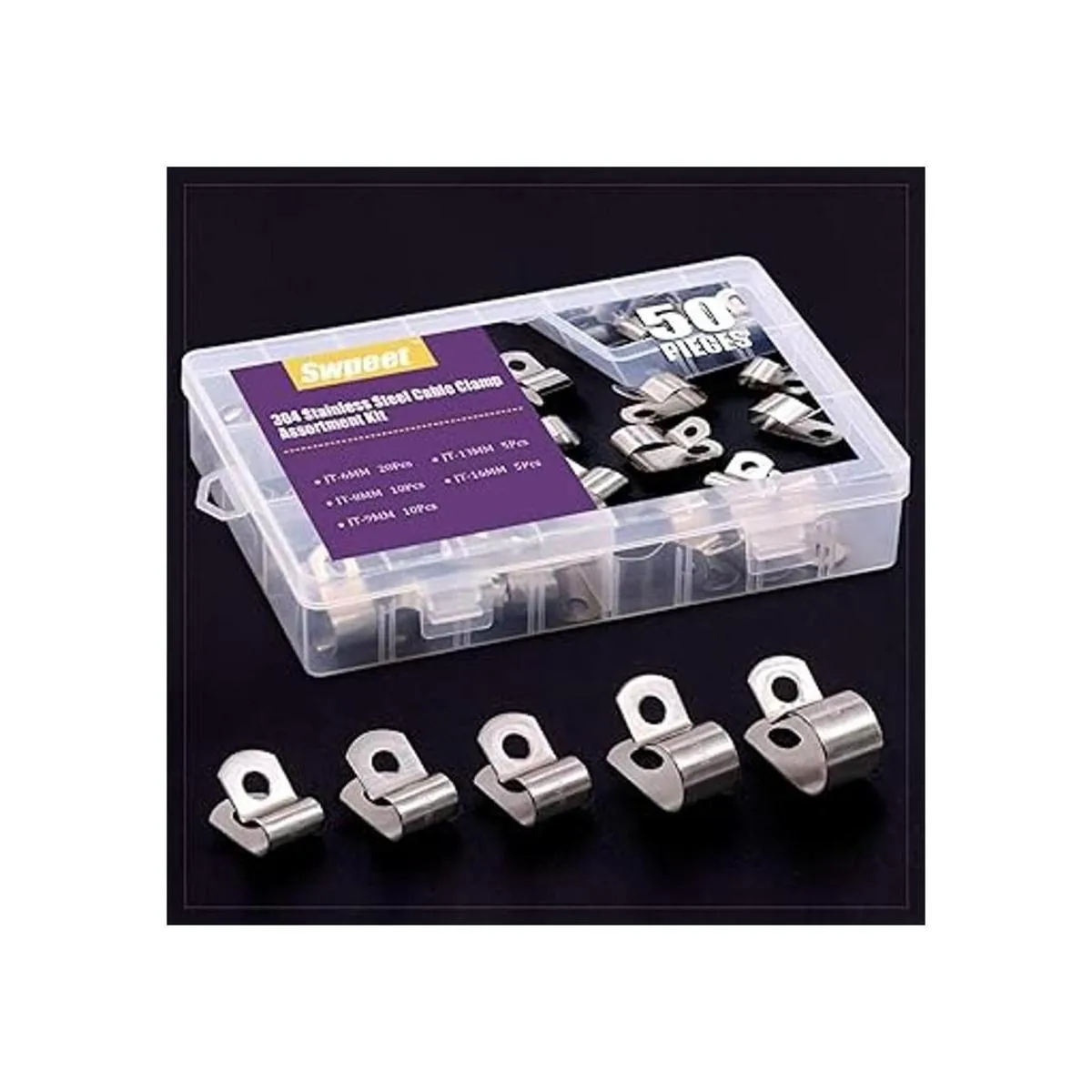 Swpeet Juego de 50 abrazaderas de cable de acero