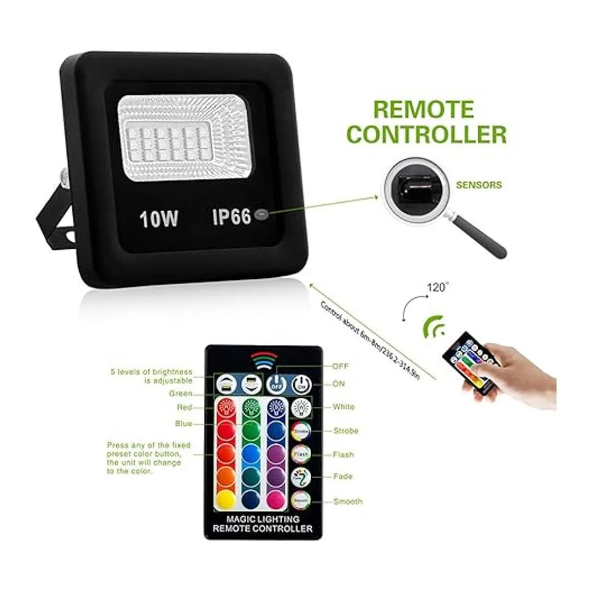 Luces de inundación LED reflector RGB con control remoto_2
