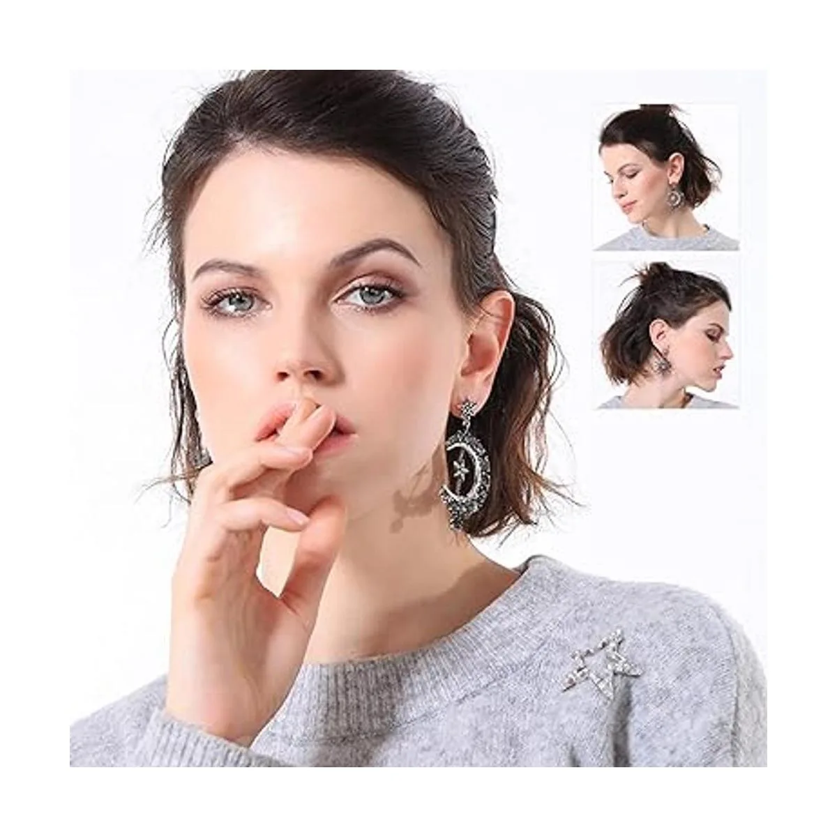 MINIDUO aretes de luna y estrella para niñas joyas a la_5