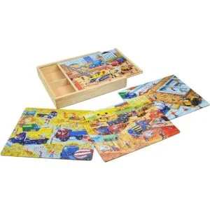 Puzzles de madera 4 en 1 para vehículos de construcción en_1