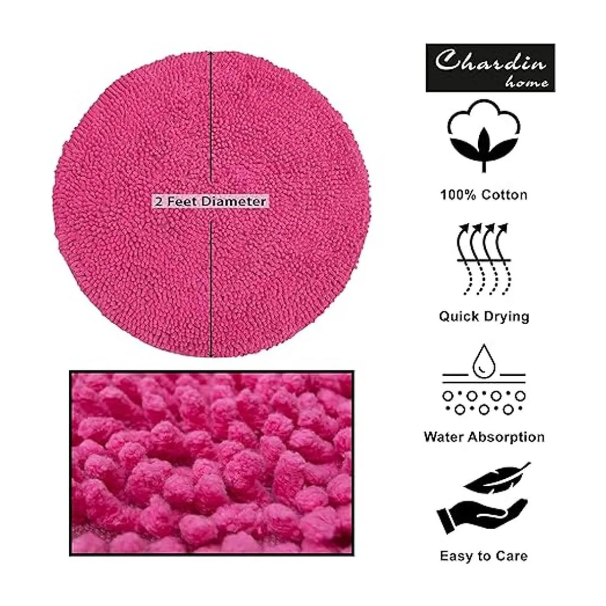 CHARDIN HOME Hot Pink Round Bath Mat 2 feet Boho_5