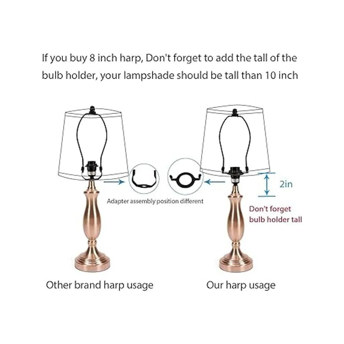 Soporte para arpa de lámpara de 8 pulgadas y base de luz