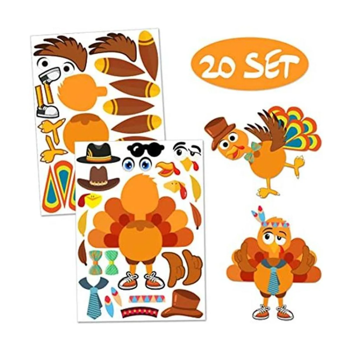 MakeATurkey Juego de 20 pegatinas para fiestas de Acción
