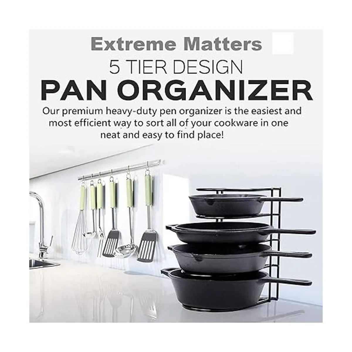 Organizador de ollas y sartenes resistente para sartenes