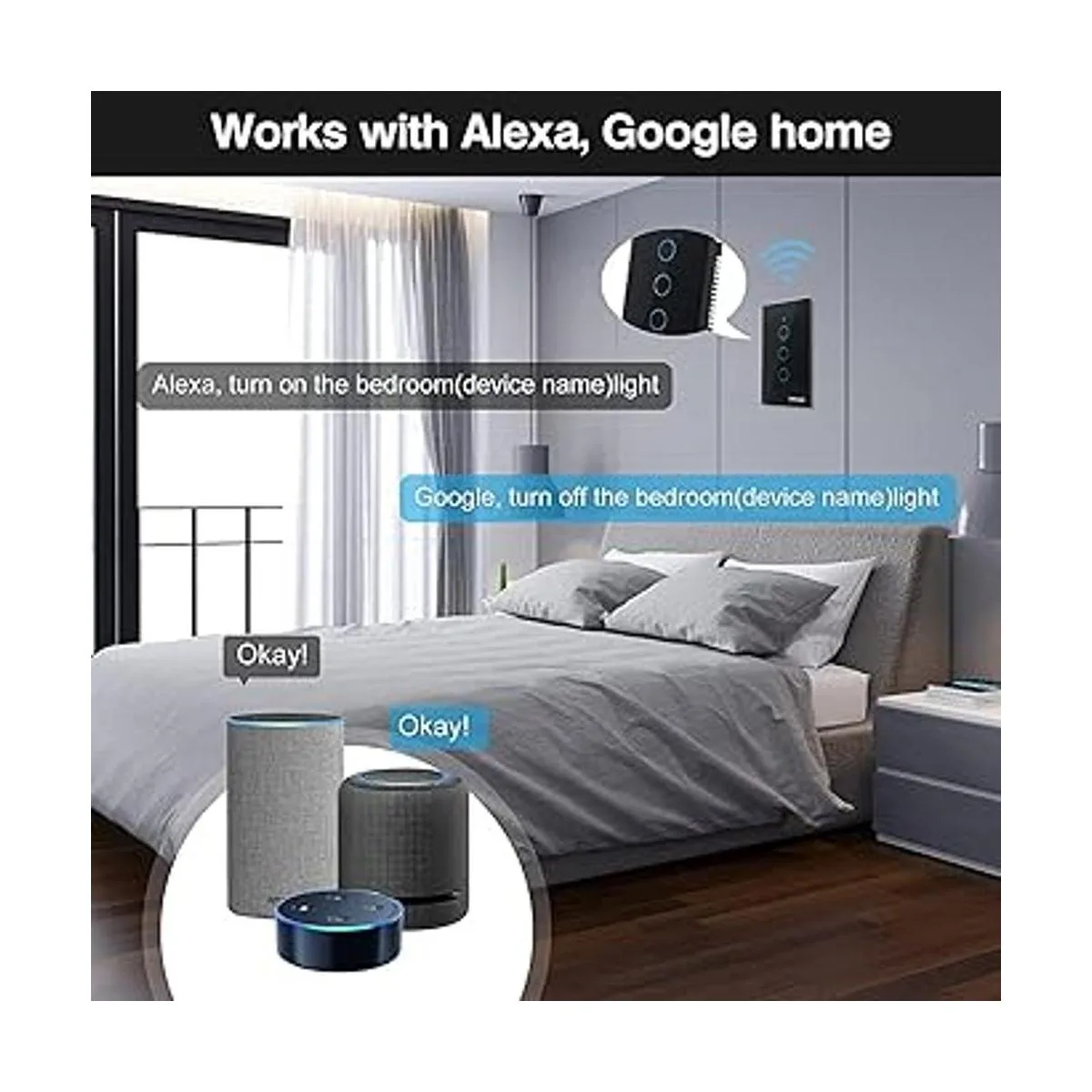 Smartyuns Interruptor de luz inteligente WiFi negro_4