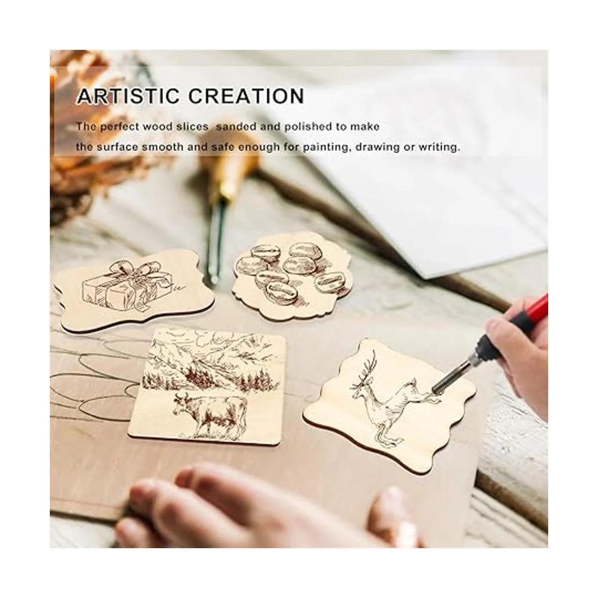 PETUOL Adornos de madera sin acabar 32 piezas de 4 x 3_5