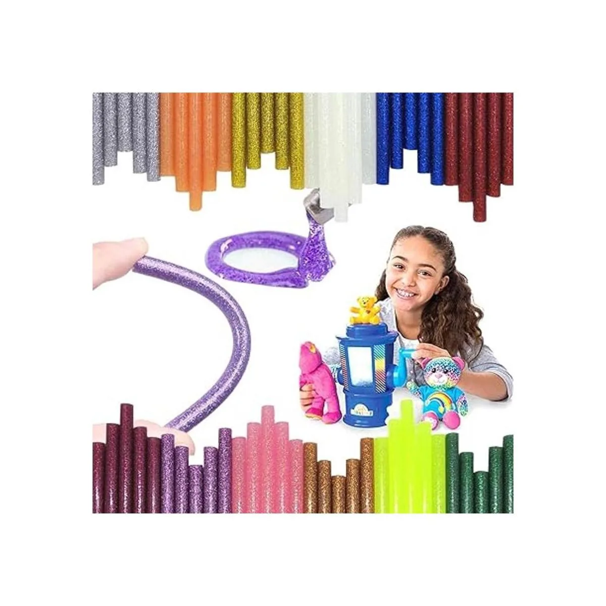 Barras de pegamento termofusible con purpurina para