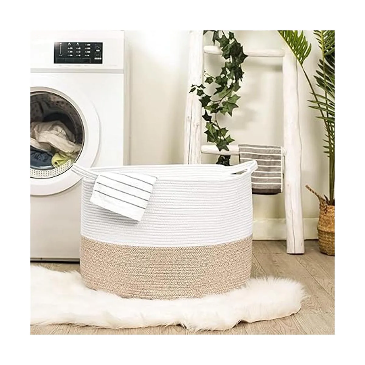 R RUNKA Cesta de cuerda de algodón extra grande de 22 x 14_5