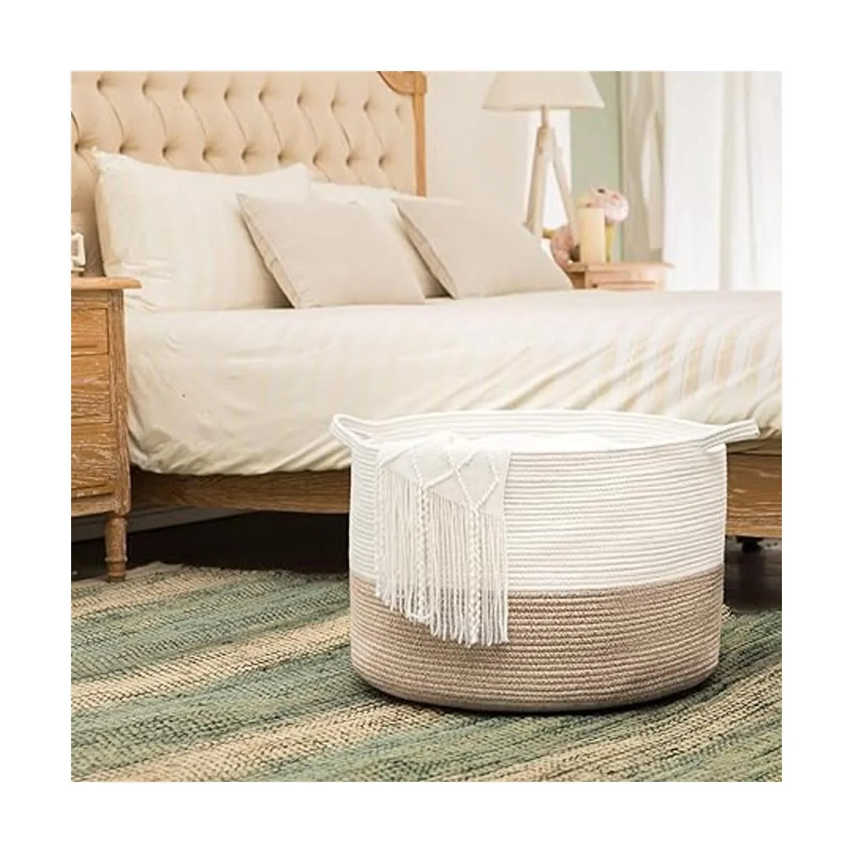 R RUNKA Cesta de cuerda de algodón extra grande de 22 x 14_3