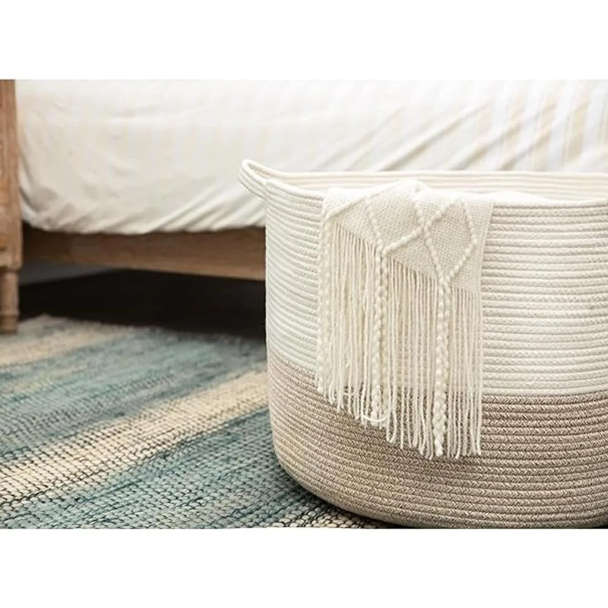 R RUNKA Cesta de cuerda de algodón extra grande de 22 x 14_6