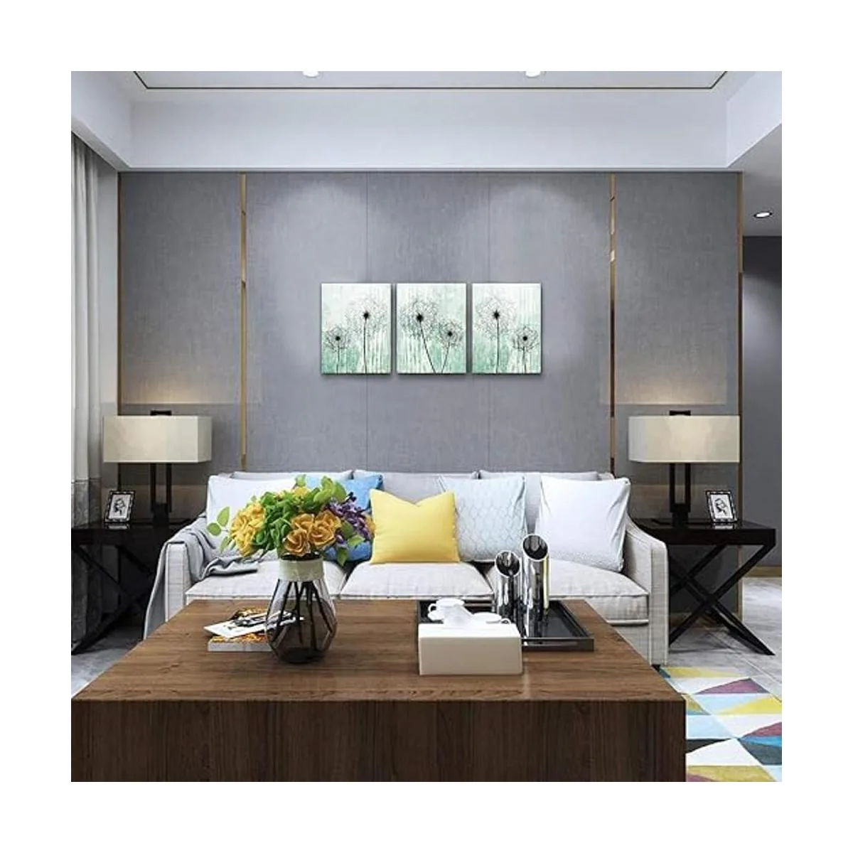 Lienzo de diente de león de fondo verde claro pinturas de