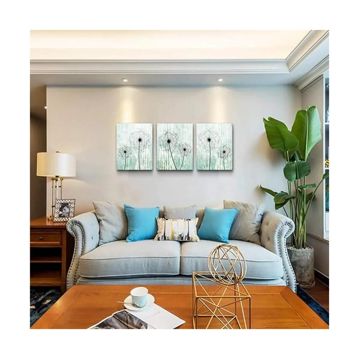 Lienzo de diente de león de fondo verde claro pinturas de