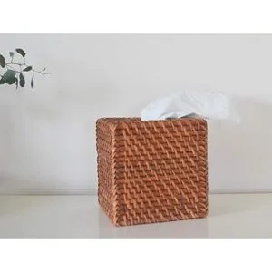 Cubierta de caja de pañuelos de ratán tejido natural para