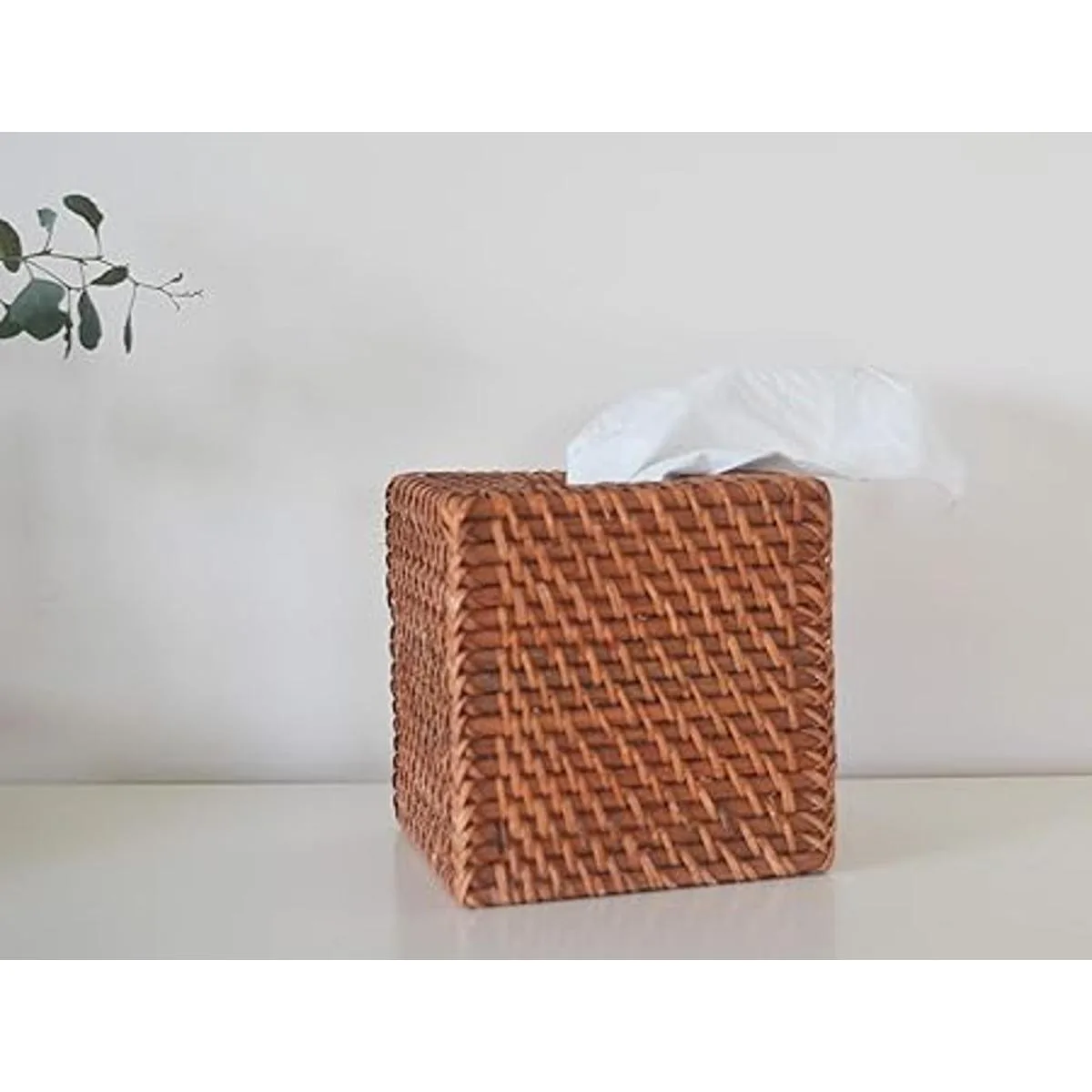 Cubierta de caja de pañuelos de ratán tejido natural para