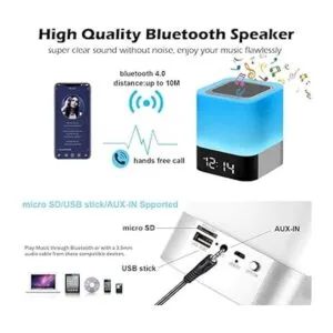 Luces nocturnas con altavoz Bluetooth reloj despertador_3