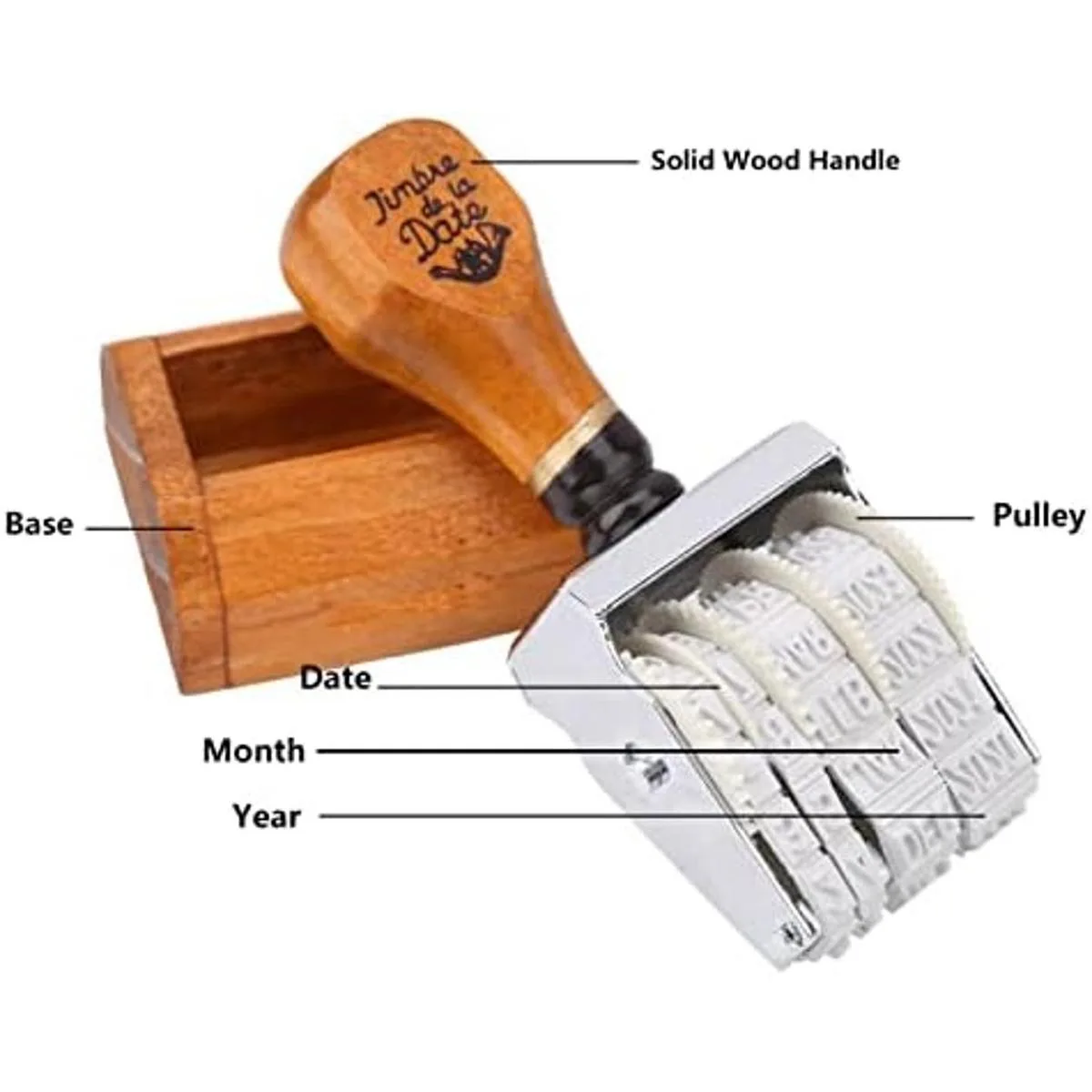 Mango de madera y sello de fecha de rodillo base sello de