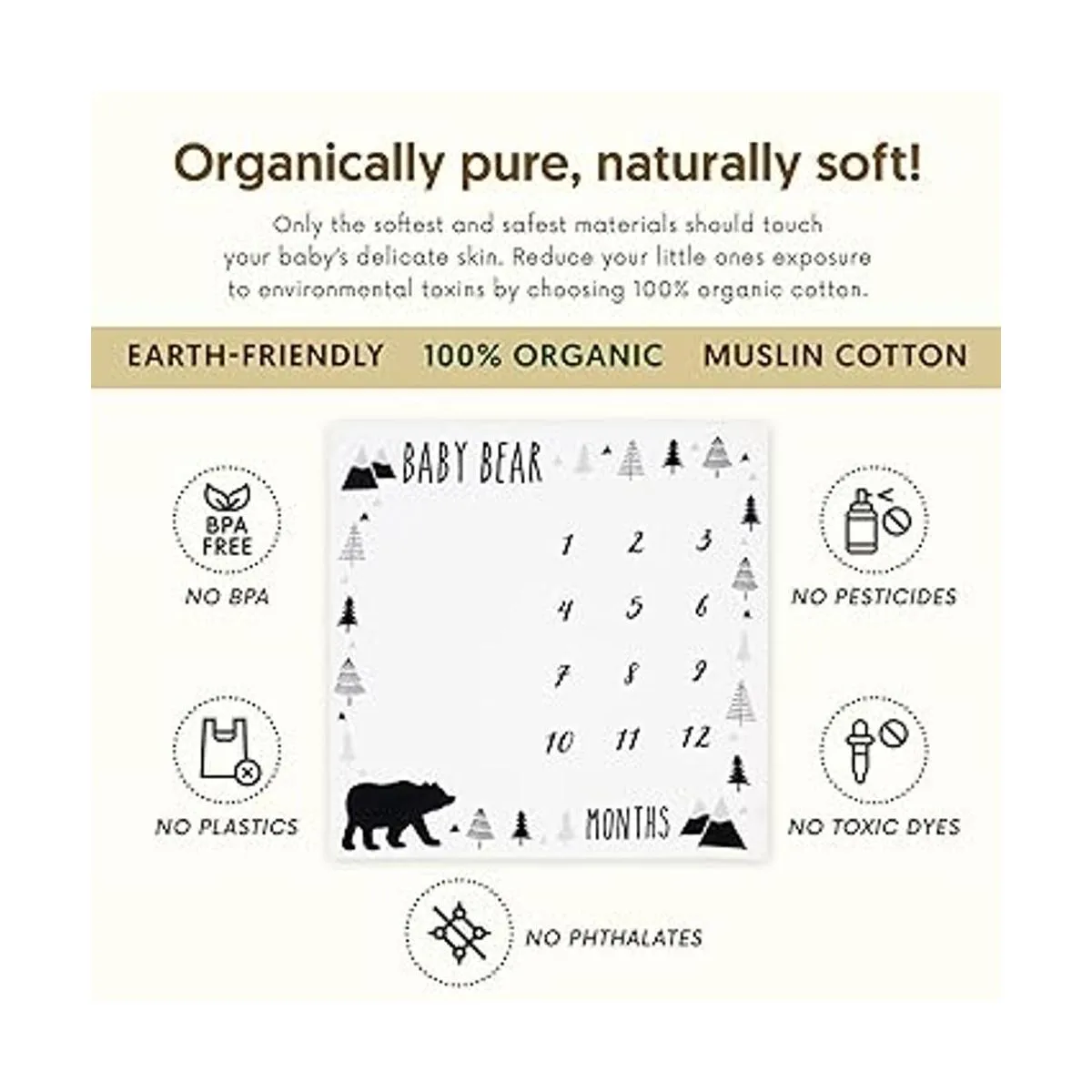 Manta mensual orgánica para bebé niño manta de oso bebé_3