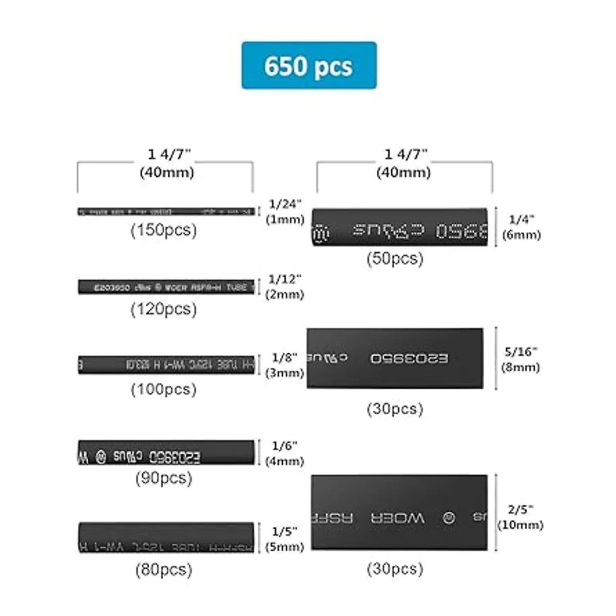 650 piezas de tubos termorretráctiles negro innhom tubo_3