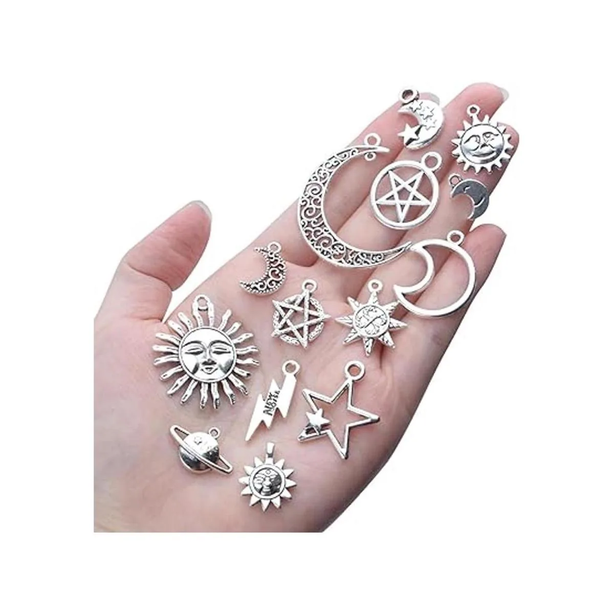 69 dijes de aleación de plata envejecida luna estrella