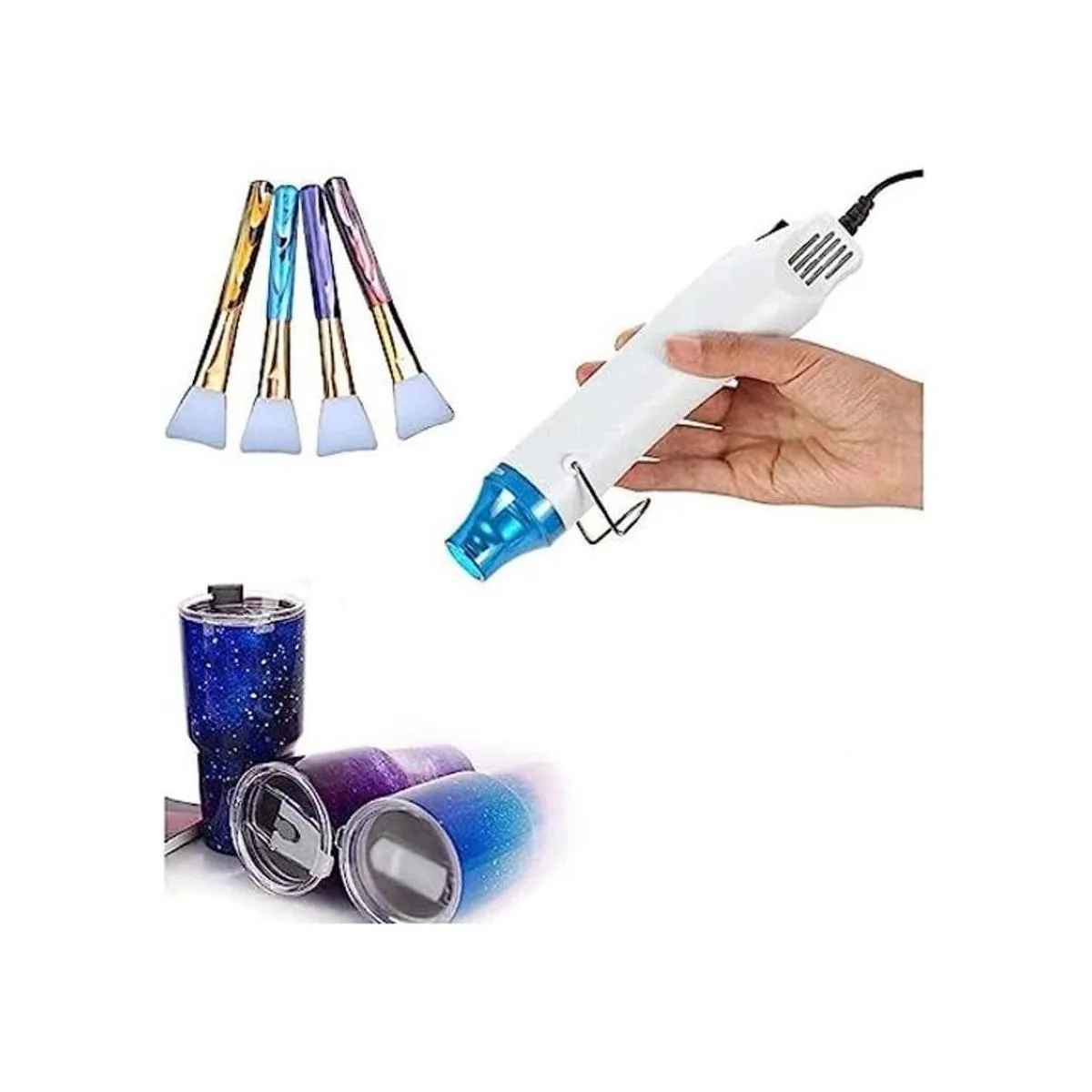 Juego de 5 vasos de epoxi con purpurina de aire