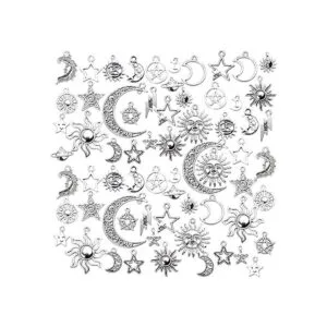 69 dijes de aleación de plata envejecida luna estrella