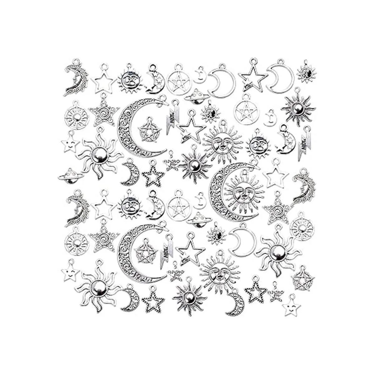 69 dijes de aleación de plata envejecida luna estrella