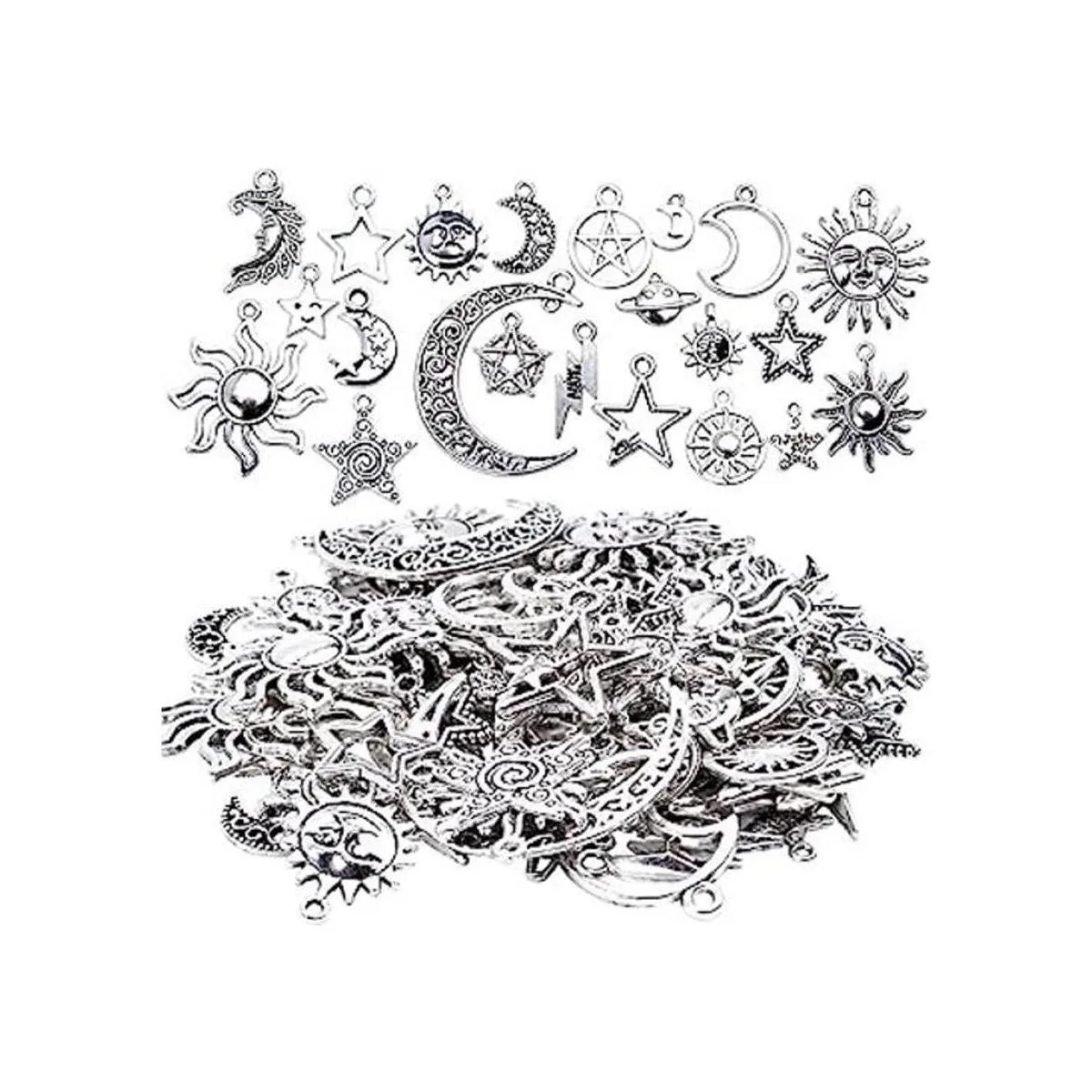 69 dijes de aleación de plata envejecida luna estrella