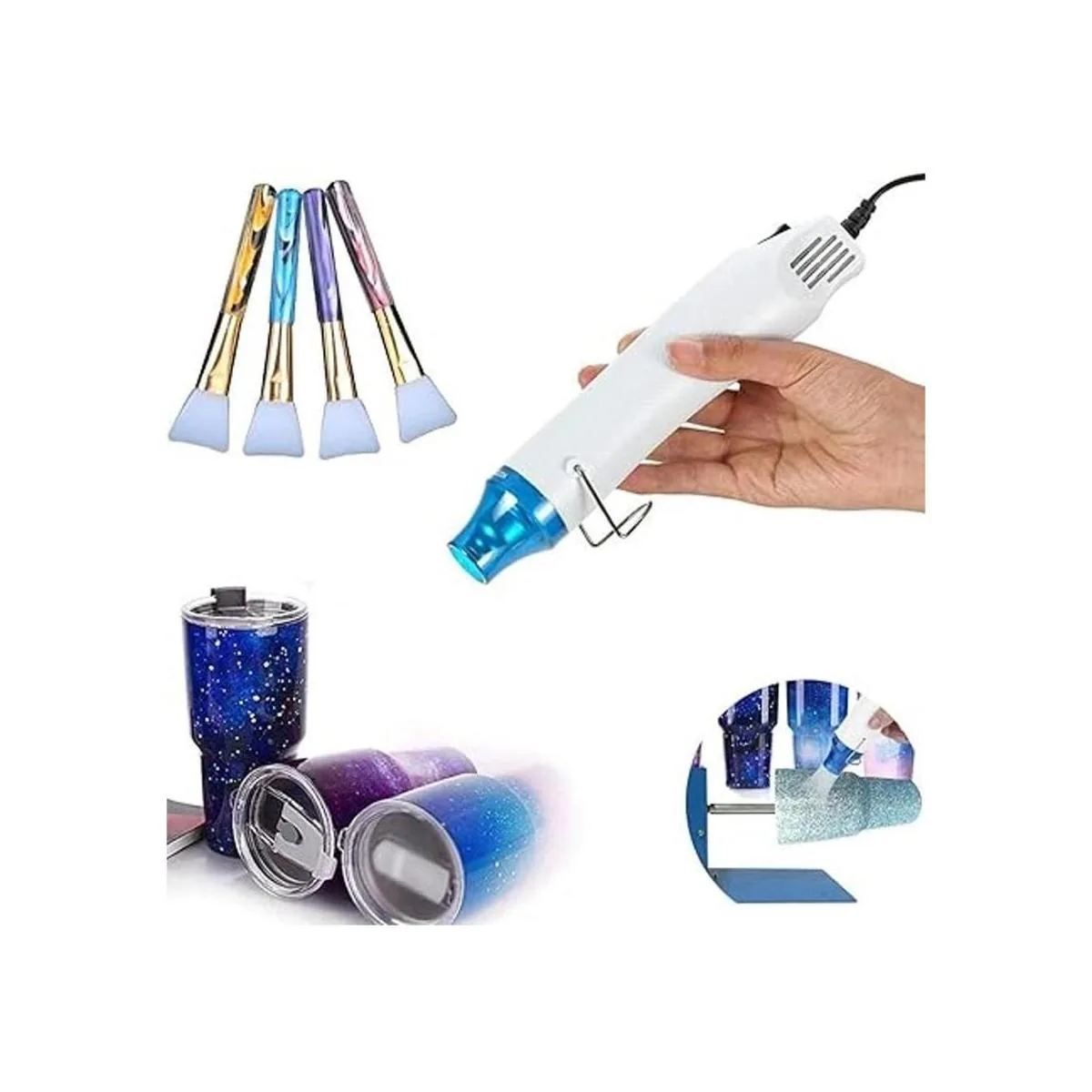 Juego de 5 vasos de epoxi con purpurina de aire