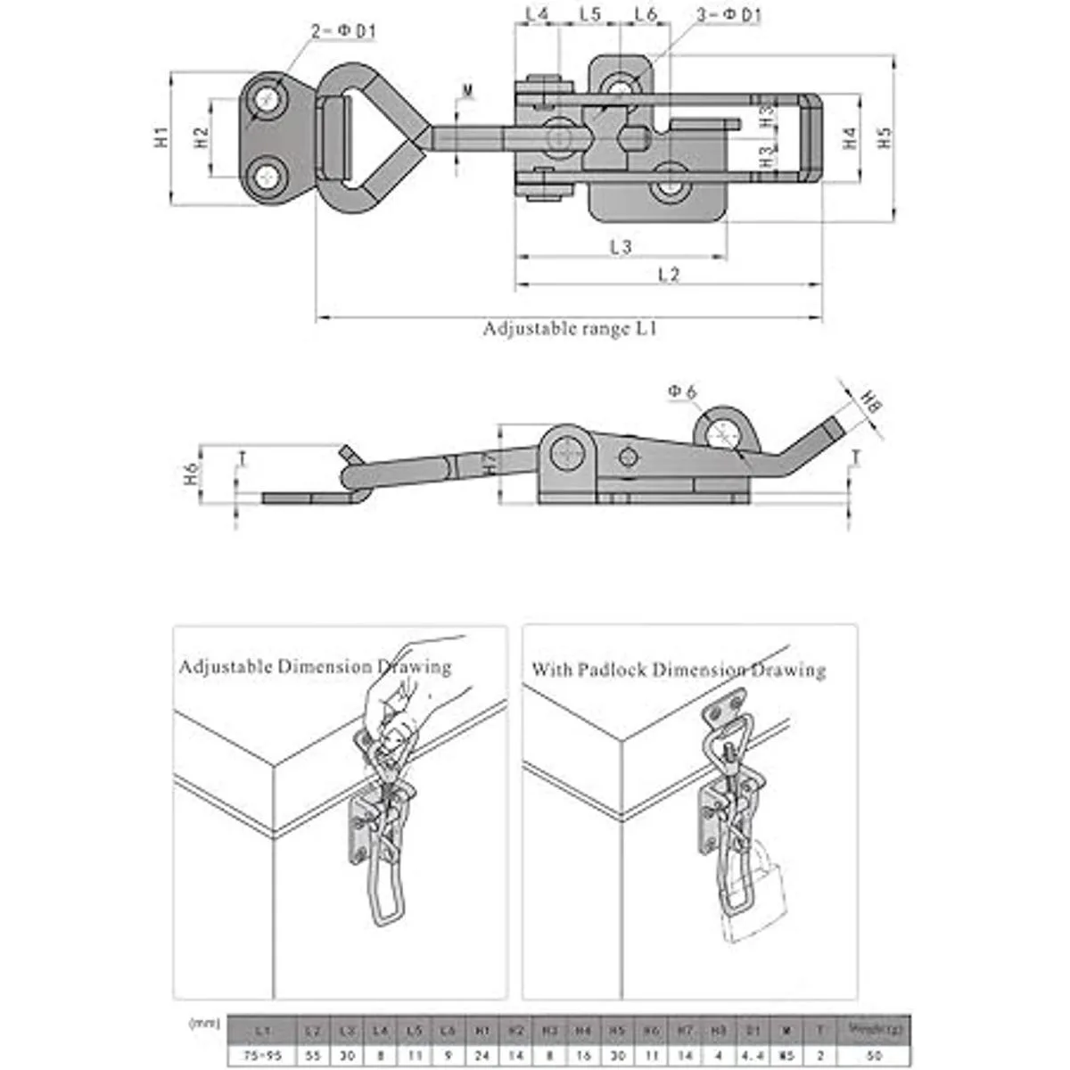 Cajas de armario con hebilla ajustable manija de palanca_3