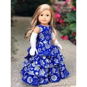 Copo de nieve plateado Vestido azul con estola blanca y