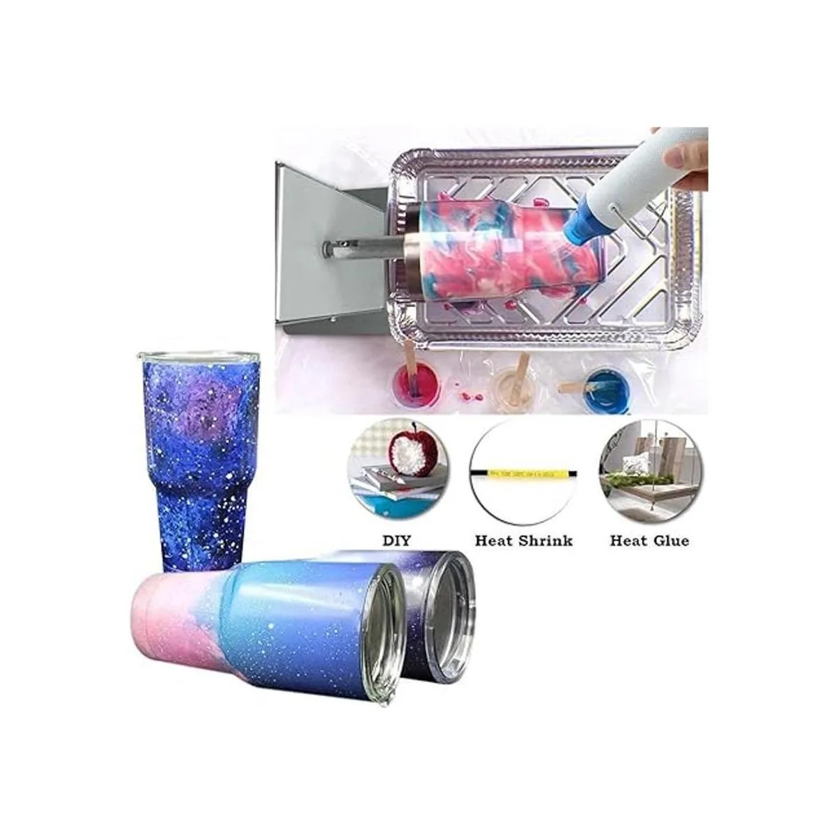 Juego de 5 vasos de epoxi con purpurina de aire