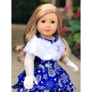 Copo de nieve plateado Vestido azul con estola blanca y