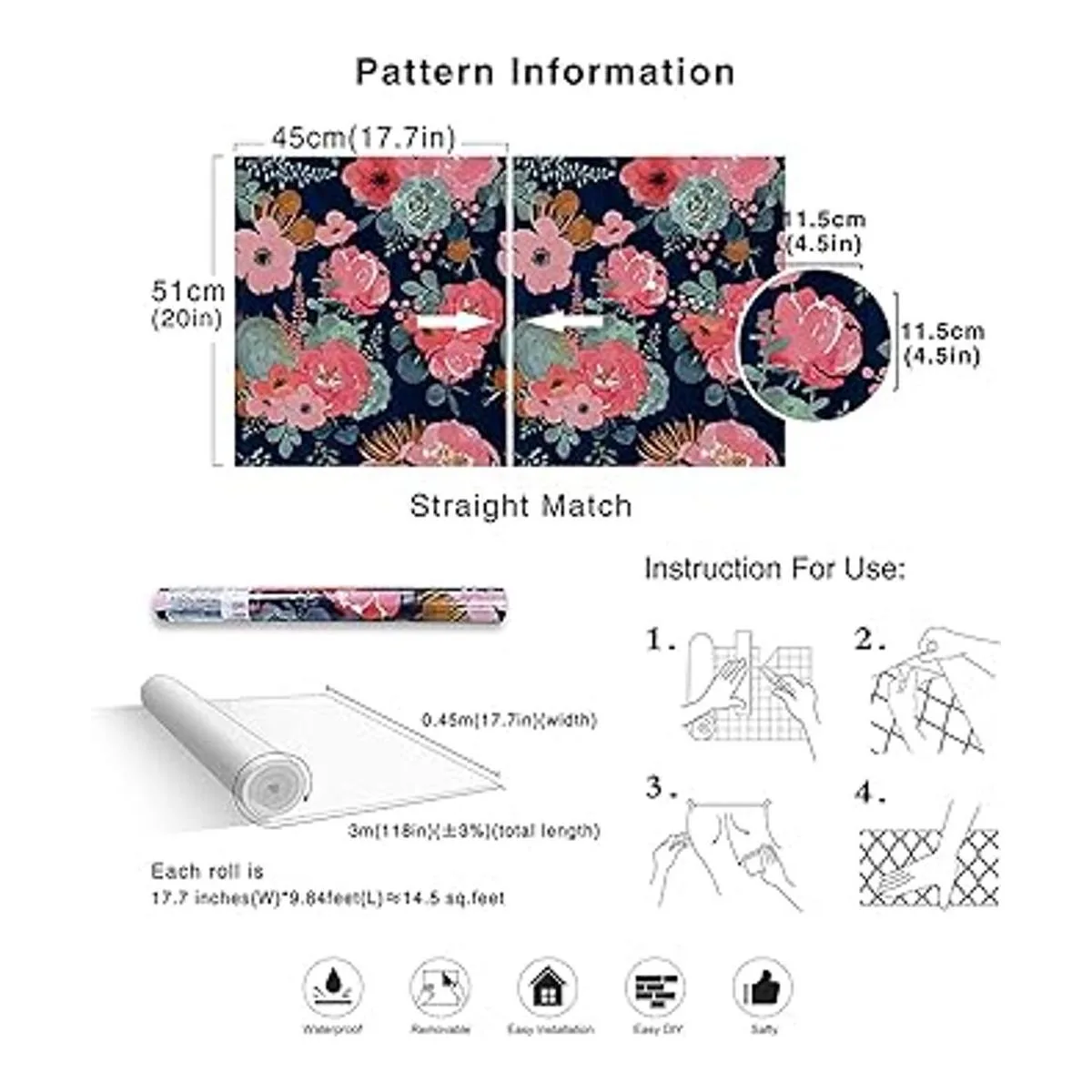 HaokHome 930051 Papel tapiz floral moderno para despegar y_4
