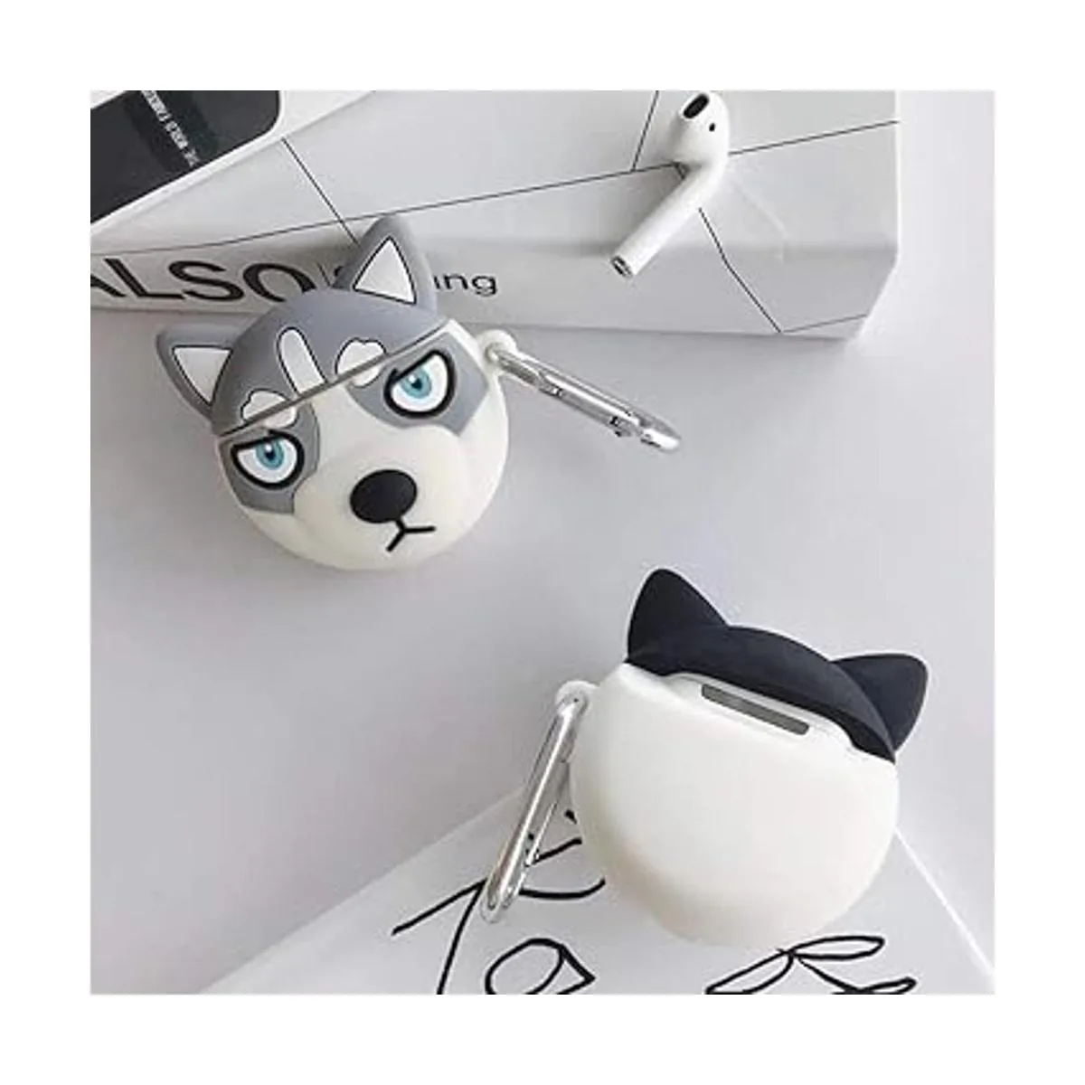 Creative Cute Husky Styling negro y gris con mosquetón_6