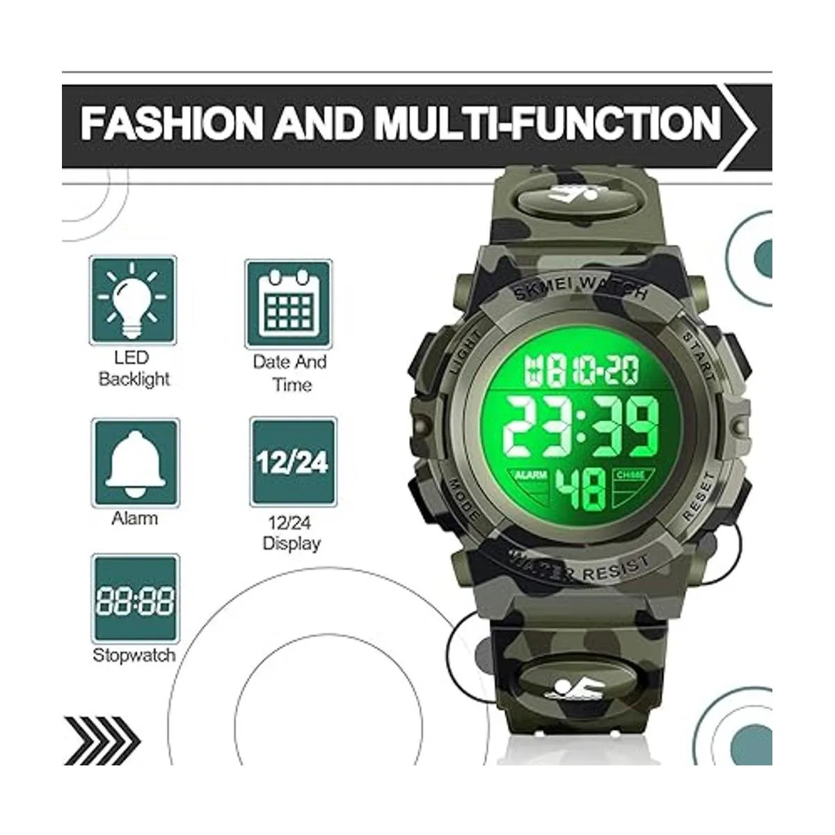 Dodosky Reloj impermeable multifuncional LED para niños_3