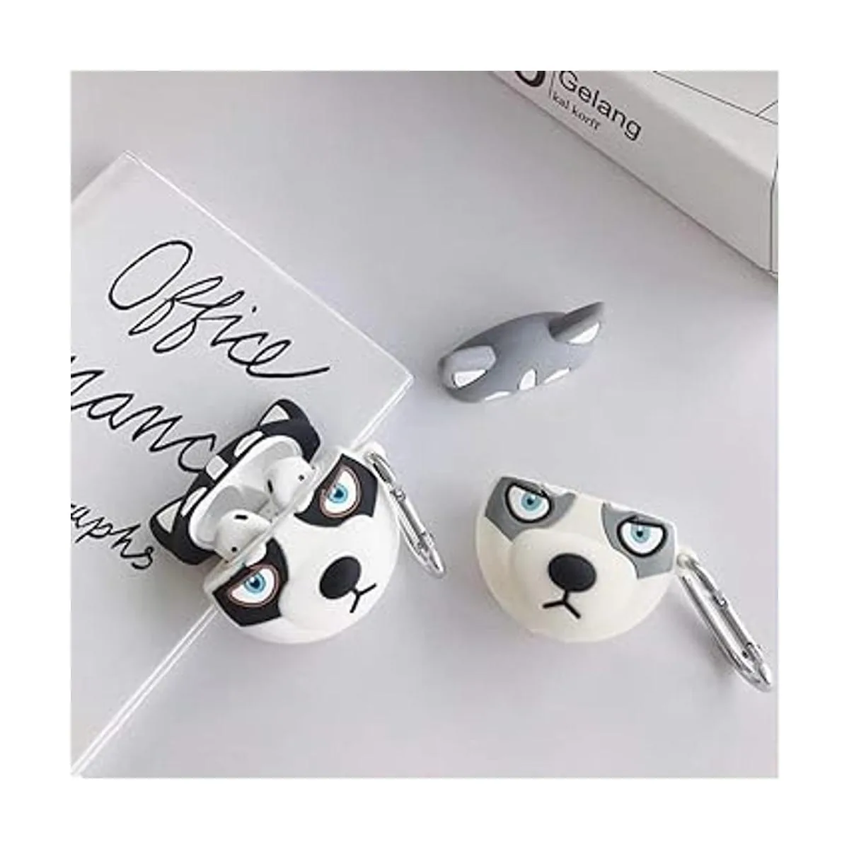 Creative Cute Husky Styling negro y gris con mosquetón_3